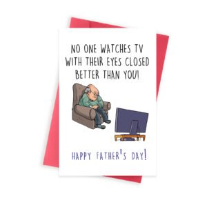 Hilarious Father's Day Card for Dad Stepdad, Naughty Fathers Day Card Gifts from Daughter Son, Cute Watches TV with Eyes Closed Card
