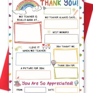 Funny Fill in The Blank Thank You Card for Teacher from Students School Kids, Cute Thank You Gift for Teacher, Unique Teacher Appreciation Card Gift for Him Her