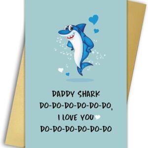 Huameigf First Fathers Day Card, Daddy Shark From Baby Boy Girl, 1st Fathers Day Gift from Daughter Son, Baby Shark Song, Lovely Gift for Dad, Birthday Card for Grandad