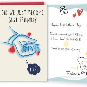 Huameigf Funny First Fathers Day Gift for New Dad, Lovely First Father's Day Card from Baby Girls Boys, Happy 1st Fathers Day Card, Did We Just Become Best friends
